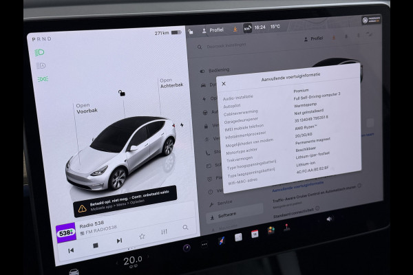 Tesla Model Y RWD 300PK LFP Accu SOH 92,5% Trekhaak Warmtepomp Leder Navi Ecc Adap.Cruise Panoramadak Camera's Stuur+Stoelverwarming Led Traffic-Aware Cruise Control Toybox Elek.Achterklep 1.600KG Trekgewicht 1e Eigenaar Origineel Nederlandse Auto