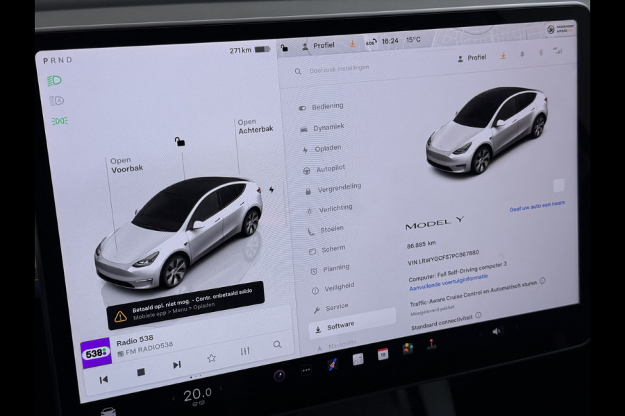 Tesla Model Y RWD 300PK LFP Accu SOH 92,5% Trekhaak Warmtepomp Leder Navi Ecc Adap.Cruise Panoramadak Camera's Stuur+Stoelverwarming Led Traffic-Aware Cruise Control Toybox Elek.Achterklep 1.600KG Trekgewicht 1e Eigenaar Origineel Nederlandse Auto
