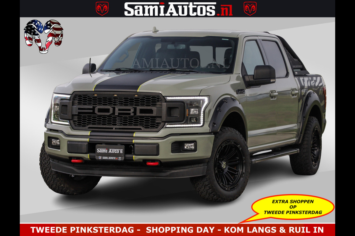 Dodge Ram FORD F150 5.0 V8 4X4 | MAT OLIVE GREEN | BIJTELLING VRIJ | ZEER DIK | CAMERA | 3500KG | PANORAMA | LEDER | GO RHINO ROLLBAR | CRUISE CONTROL | PRINS LPG | BAKFLIP COVER | Deze pick-up is leverbaar met zowel een groot rijbewijs (C) als een klein rijbewijs (B). Laat ons weten wat jouw voorkeur is.
