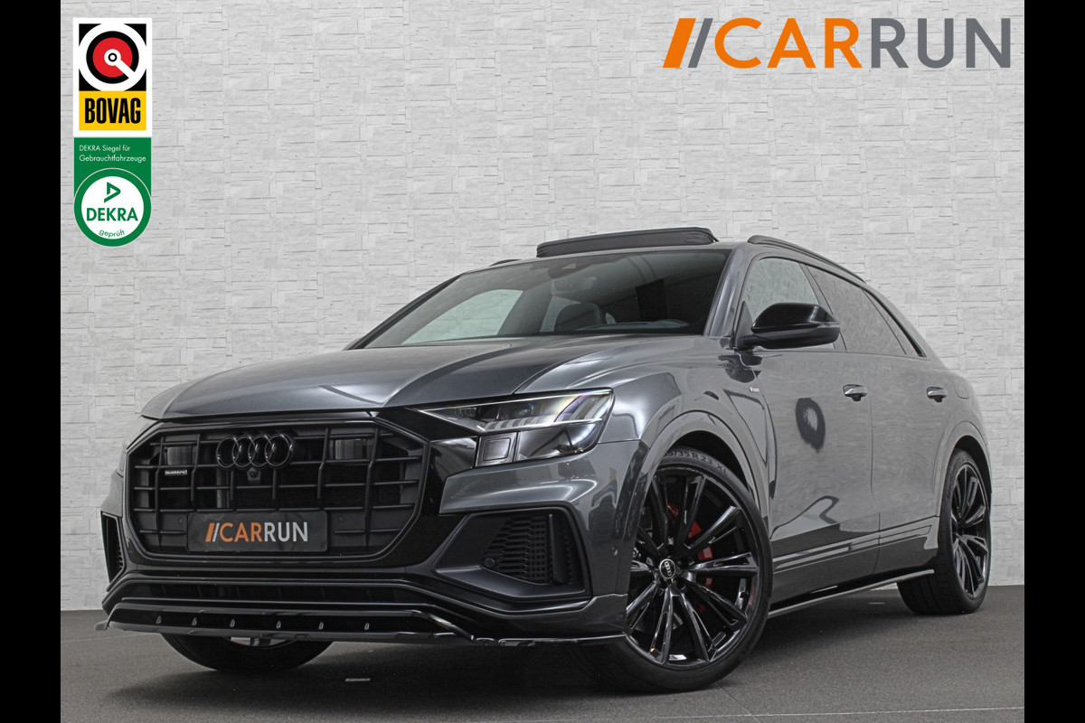 Audi Q8 60 462pk Competition S-Line | 11-2022 | RS Leder | Carbon | Softclose | 360 Camera | ACC | Panorama | Luchtvering | Nachtzicht Cam | Headup | LED-Matrix | Trekhaak | Lane & Side Assist | Led Sfeerverlichting | Keyless-Entry | | Black-Optic | Rijklaar incl. Bovag Garantie.