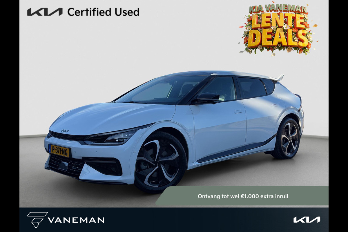 Kia Ev6 GT-Line AWD 77.4 kWh Pano | HUD | MeridianSound | 360-Camera | Alcantara/Leder | Memory Seats | Stoelverkoeling | Apple Carplay & Android Auto | SOH 100%
