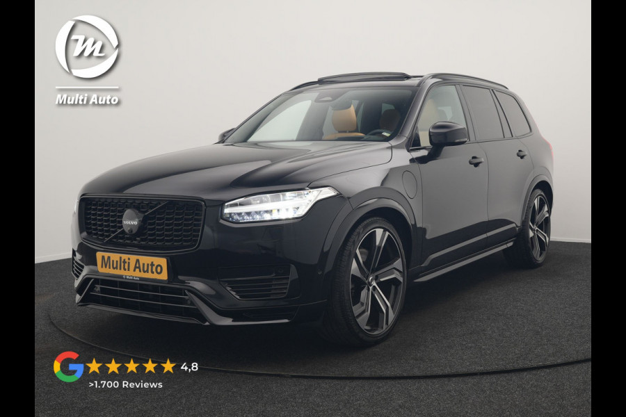 Volvo XC90 T8 Recharge AWD Ultimate Dark LONG RANGE 7 Persoons PHEV 455pk Dealer O.H. | Trekhaak Af Fabriek | Luchtvering | Panodak | Adaptive Cruise | Head Up | 360 Camera | Lederen Sportstoelen Massage & Ventilatie & Memory | Harman / Kardon | Keyless | Blis | Stoelen & Stuur Verwarmd | Plug In Hybrid |