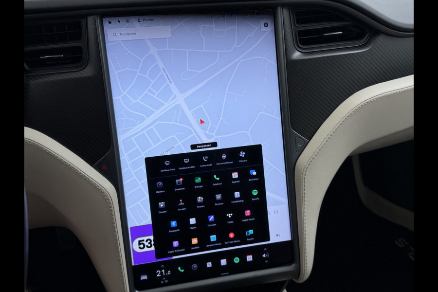 Tesla Model S 75D 476PK AWD Lmv 21" Leder Navi Ecc Panoramadak Cold Weather Pack Luchtvering Adap.Cruise Elek.Stoelen+Memory+Verwarmd Camera's Led Privacy Glas Homelink 5 Stuurverwarming Elek.Achterklep Dodehoek detector Wifi 1e Eigenaar Origineel Nederlandse Auto