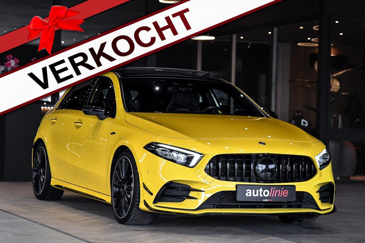 Mercedes-Benz A-Klasse AMG 35 4MATIC Edition 1 Aero. Schaal, Pano, Perf stuur, Keyless, Camera, Dodeh, CarPlay, Sfeer!