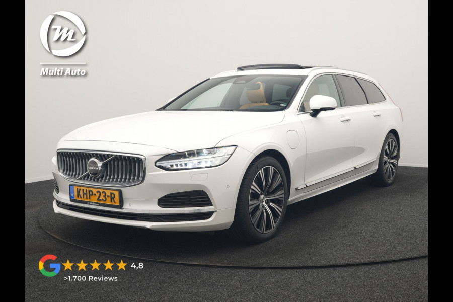Volvo V90 T8 AWD Plus Bright LONG RANGE PHEV 455pk Dealer O.H. | Trekhaak Af Fabriek | Panodak | Adaptive Cruise | 360 Camera | Harman / Kardon | Lederen Sportstoelen Ventilatie & Memory | Stoelen & Stuur Verwarmd | Keyless | Blis | Google Assistent | SCHADE!!