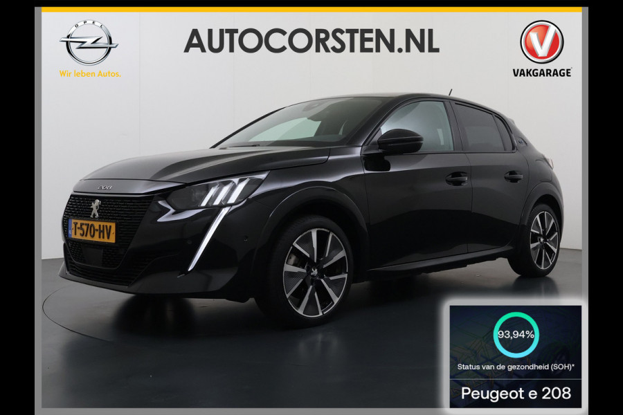 Peugeot e-208 EV GT 350 50kWh Soh 94% Panoramadak Adap.Cruise Stoelverwarming 3D-Navi 360°Camera Ecc Android Auto Apple Carplay Pdc Lmv Privacy Glas Led DAB Bluetooth Regen-Lichtsensor DAB+ Dealeronderhouden