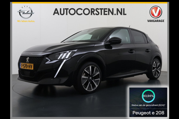 Peugeot e-208 EV GT 350 50kWh Soh 94% Panoramadak Adap.Cruise Stoelverwarming 3D-Navi 360°Camera Ecc Android Auto Apple Carplay Pdc Lmv Privacy Glas Led DAB Bluetooth Regen-Lichtsensor DAB+ Dealeronderhouden