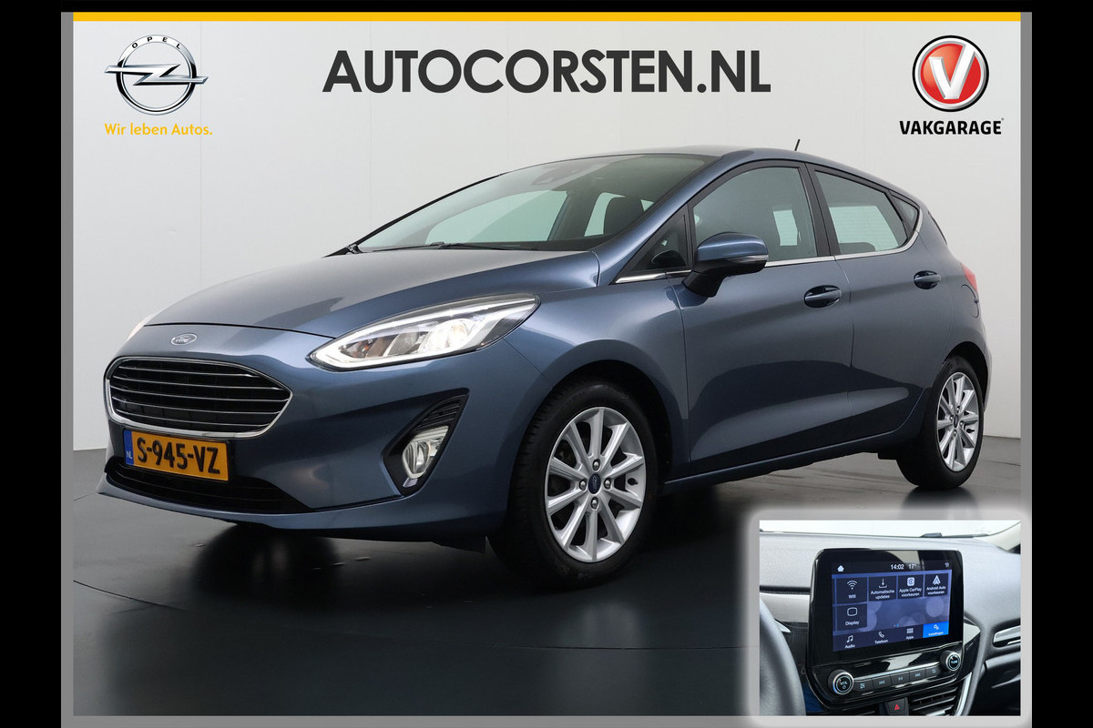 Ford Fiesta 1.0T 126PK Titanium Apple Carplay Android Navi LM Airco Stoelverwarming Apps Voorruitverwarming Wifi Mistlampen Chroompack TCS Led Lmv Lane Assist Isofix TCS EAB Hill-Start-Assist Ford-Pass-Connect LED