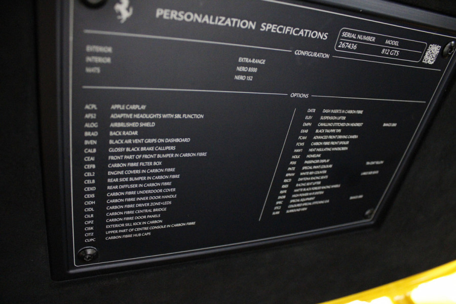 Ferrari 812 GTS 6.5 V12 HELE Full-carbon Lift 360° Full-PPF JBL Passenger display Painted Ferrari Shields Daytona Racing seats