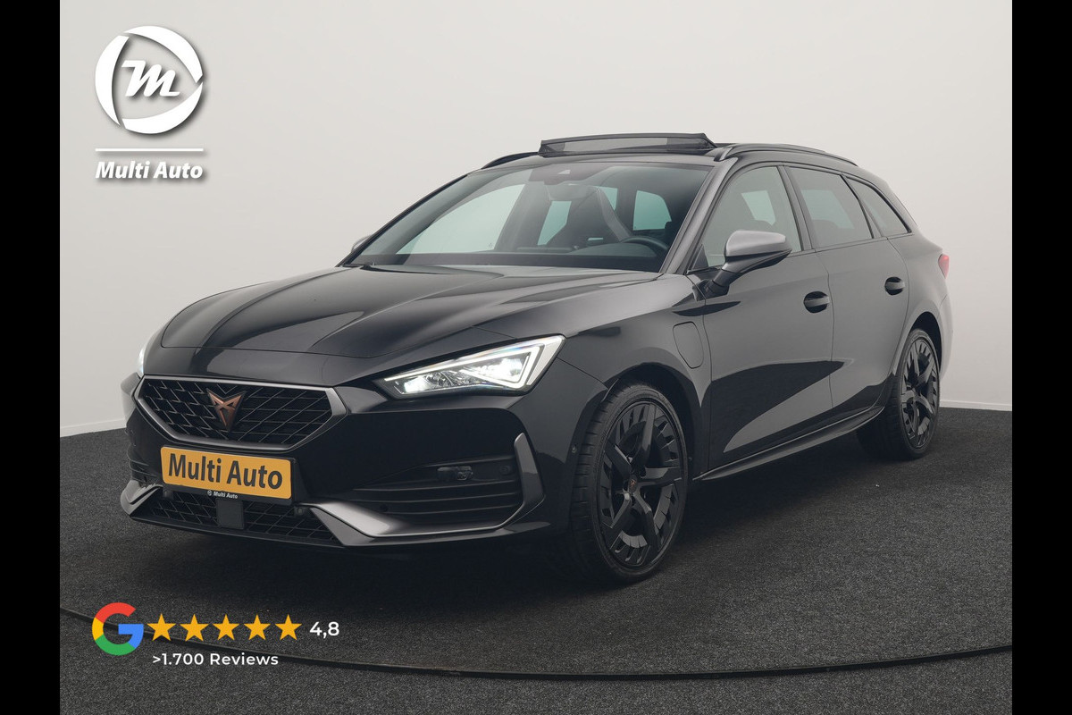 CUPRA Leon Sportstourer 1.4 e-Hybrid VZ Black Edition PHEV 245pk Dealer O.H. | Panodak | Adaptive Cruise | Camera | Lederen Sportstoelen Memory & Verwarmd | Sfeerverlichting | Stuur Verwarmd | Apple Carplay | Keyless | Blis | Navigatie | DAB | Plug In Hybrid |