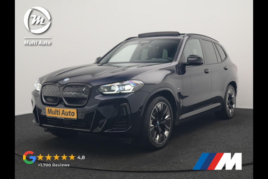 BMW iX3 M Sport 80 kWh 286pk Dealer O.H. | Trekhaak Af Fabriek | Panodak | Head Up | Adaptive Cruise | 360 Camera | Adaptief Onderstel | Harman / Kardon | Lederen Sportstoelen Memory & Verwarmd | Keyless | Blis | Apple Carplay | Sfeerverlichting | Navigatie | DAB | 20"L.M |