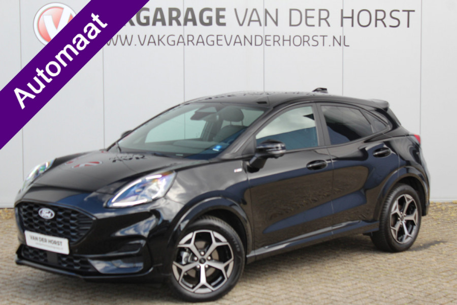 Ford Puma 1.0-125pk EcoBoost Mild-Hybrid ST-Line X AUTOMAAT ! Heerlijk comfortabele, sportieve en luxe hoogzitter, fabr. garamtie t/m 15-07-2029 ! Autm. airco, stoel-, stuur- en voorraamverw., navigatie, telefoonvoorb., lane- en side assist, adapt. cruise cntrl etc.