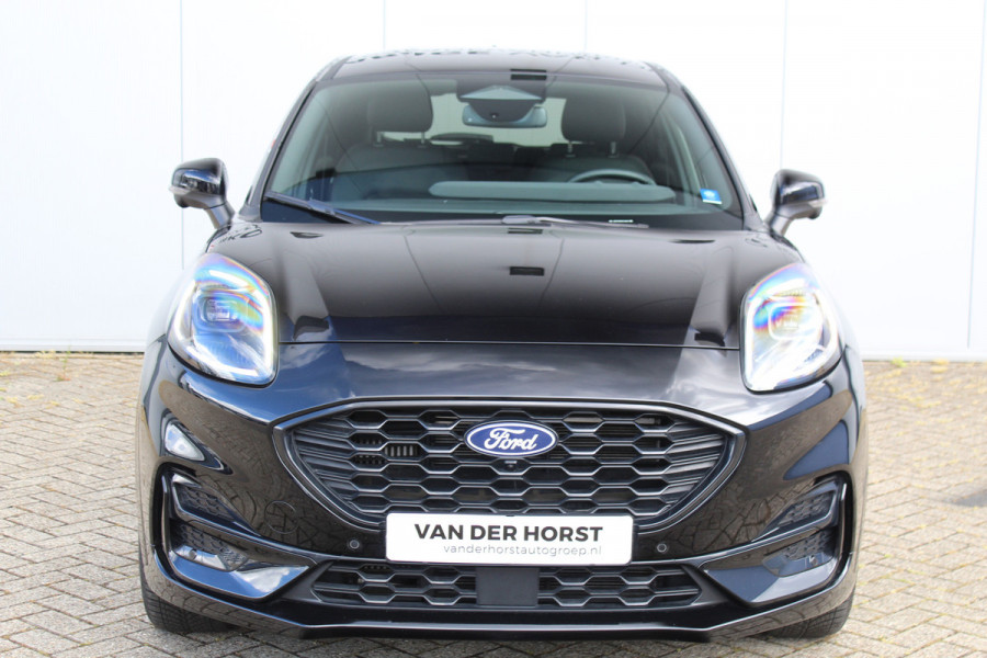 Ford Puma 1.0-125pk EcoBoost Mild-Hybrid ST-Line X AUTOMAAT ! Heerlijk comfortabele, sportieve en luxe hoogzitter, fabr. garamtie t/m 15-07-2029 ! Autm. airco, stoel-, stuur- en voorraamverw., navigatie, telefoonvoorb., lane- en side assist, adapt. cruise cntrl etc.