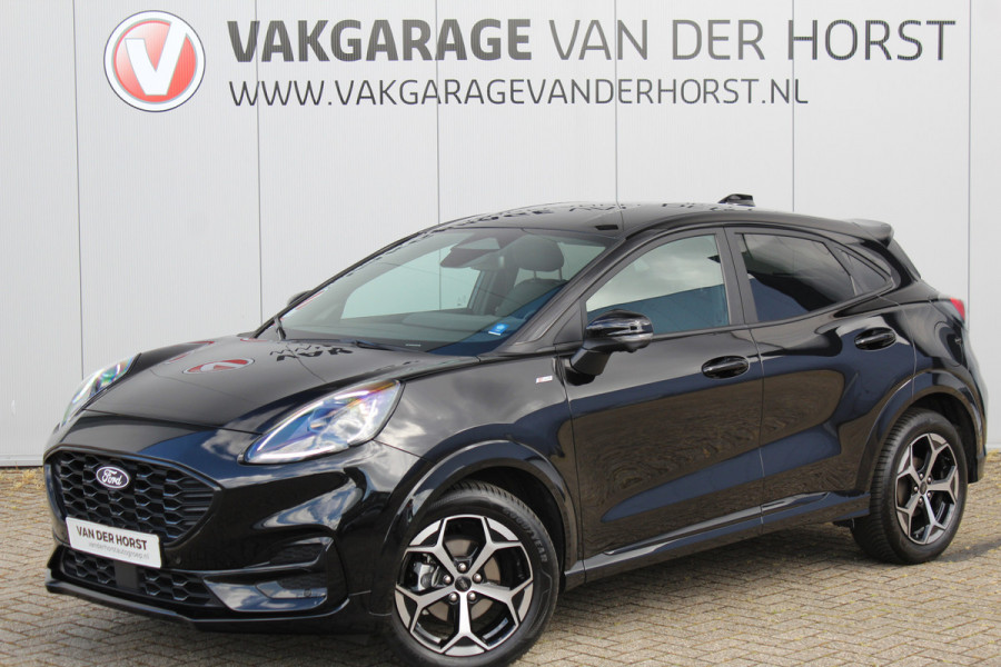 Ford Puma 1.0-125pk EcoBoost Mild-Hybrid ST-Line X AUTOMAAT ! Heerlijk comfortabele, sportieve en luxe hoogzitter, fabr. garamtie t/m 15-07-2029 ! Autm. airco, stoel-, stuur- en voorraamverw., navigatie, telefoonvoorb., lane- en side assist, adapt. cruise cntrl etc.