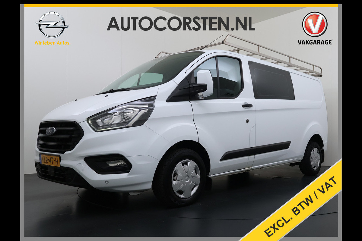 Ford Transit Custom 300 2.0TDCI L2H1 Dubbele Cabine 6-Persoons Trekhaak Navi Camera Cruise Control Imperiaal Airco Stoelverwarming Pdc DC DAB Bluetooth Betonplex Vloer Wandbetimmering 2.750KG Trekgewicht Origineel Nederlandse Auto