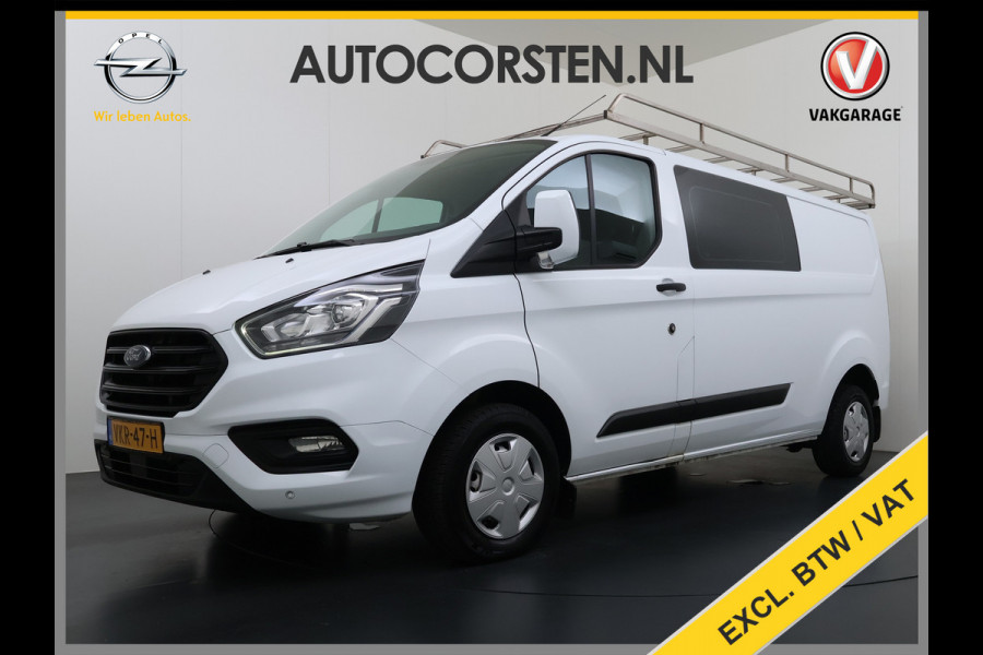 Ford Transit Custom 300 2.0TDCI L2H1 Dubbele Cabine 6-Persoons Trekhaak Navi Camera Cruise Control Imperiaal Airco Stoelverwarming Pdc DC DAB Bluetooth Betonplex Vloer Wandbetimmering 2.750KG Trekgewicht Origineel Nederlandse Auto
