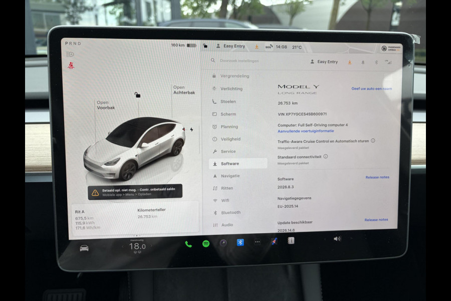 Tesla Y Long Range RWD 75 kWh SOH 97% |26.000KM! | AFNEEMBARE TREKHAAK| RESTERENDE ALGEMENE FABRIEKSGARANTIE TESLA T/M 02-2029 OF 80.000KM| ACCU + AANDRIJFLIJN T/M 02-2033/ 192.000KM| RIJKLAAR GELEVERD