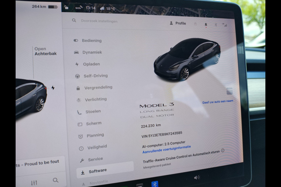 Tesla Model 3 Long Range AWD 75kWh 19"Lmv Autopilot Panoramadak Navi Ecc Camera's Adap.Cruise Leder Keyless Elek.Stoelen+Memory+Verwarmd Audiosysteem premium 4WD Spraakbediening Origineel Nederlandse Auto