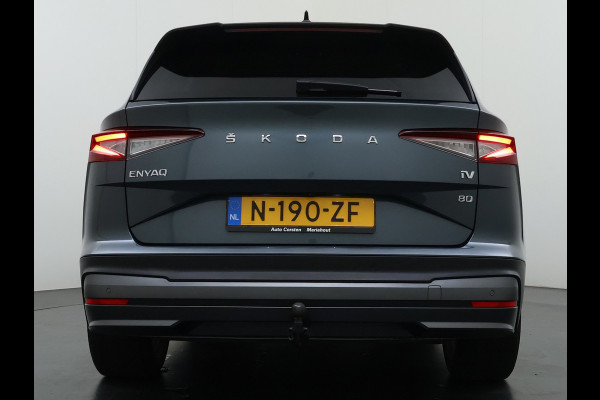 Škoda ENYAQ iV 80 Trekhaak SOH 95% Warmtepomp Adap.Cruise 3-Zone Ecc 360°Camera Stuur+Stoelverwarming Navi Ecc Pdc Draadloze telefoonlader Keyless Privacy Glas Lmv Led Apple Carplay Android Auto DAB P-Assist Dodehoek detectie File Asist 1.000KG Trekgewicht Origineel Nederlandse Auto