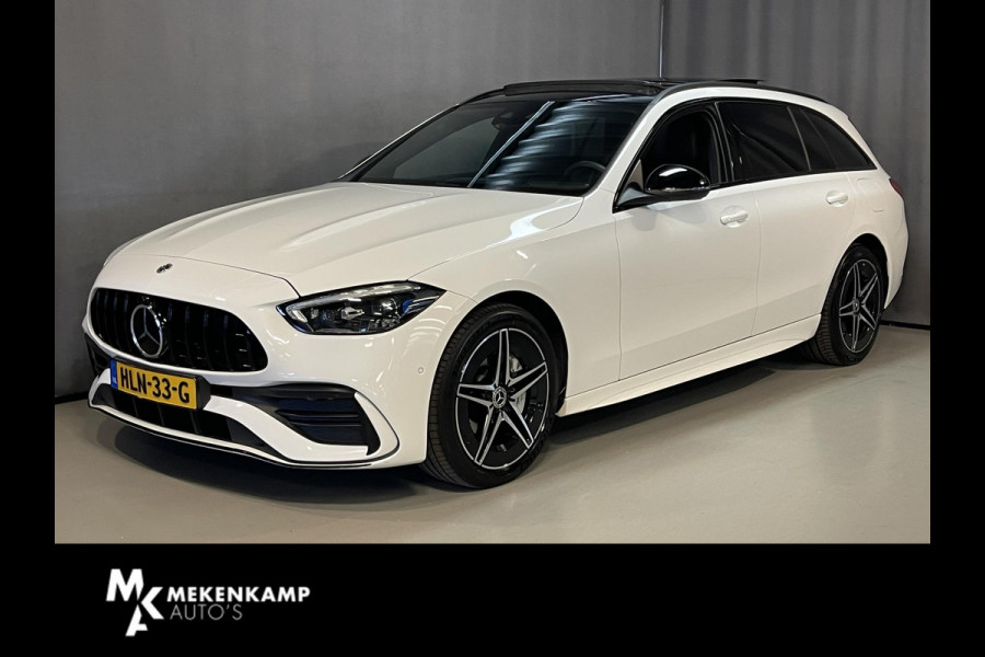 Mercedes-Benz C-Klasse Estate 300 e AMG Line C63 Diffuser/18"/Panoramadak/Laser LED/Trekhaak/Stoelverwarming + memory l + r/Adaptieve cruise/Sfeerverlichting premium/Elektrische klep/Apple Carplay & Android Auto