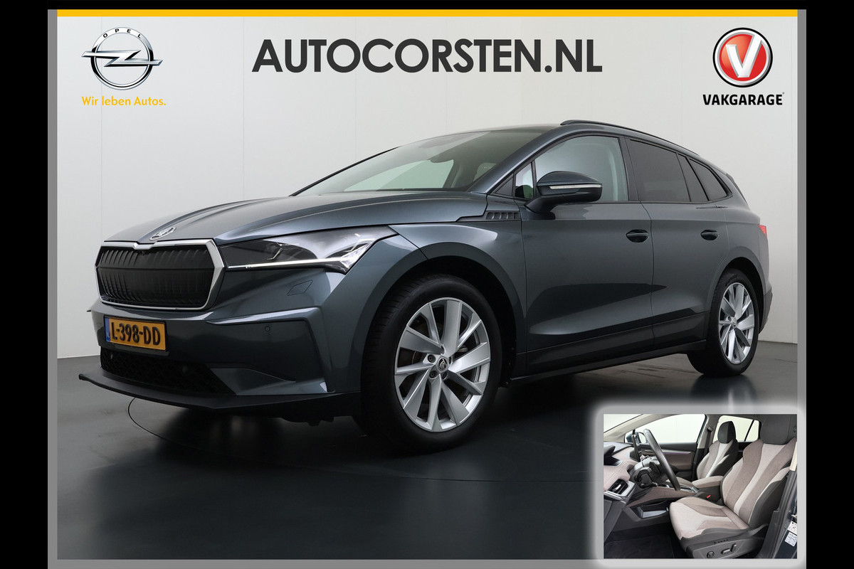 Škoda ENYAQ iV 60 First Edition Adap.Cruise Stuur+Stoelverwarming Camera 3-Zone Ecc Elek.Stoel+Memory Apple Carplay Android Auto Navi Pdc SOH 90% Keyless Advanced Matrix-Led Privacy Glas Lmv 20" DAB P-Assist Dodehoek detector Rijstrooksensor Origineel Nederlandse Auto