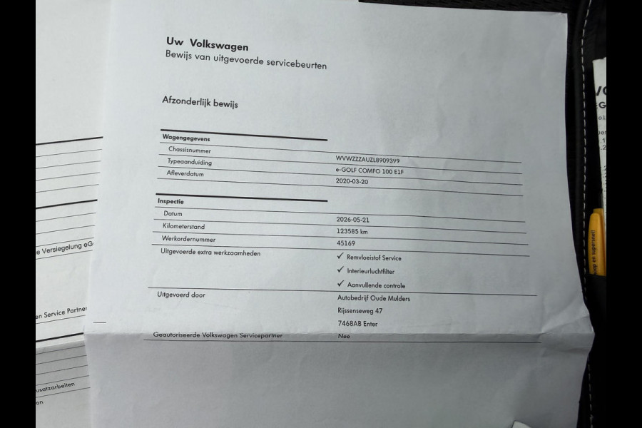 Volkswagen e-Golf E-DITION SOH 100% | DIGIT. DASHB. | STOEL, VOORRUIT VERW. | ONDERHOUD HIST. | CAMERA