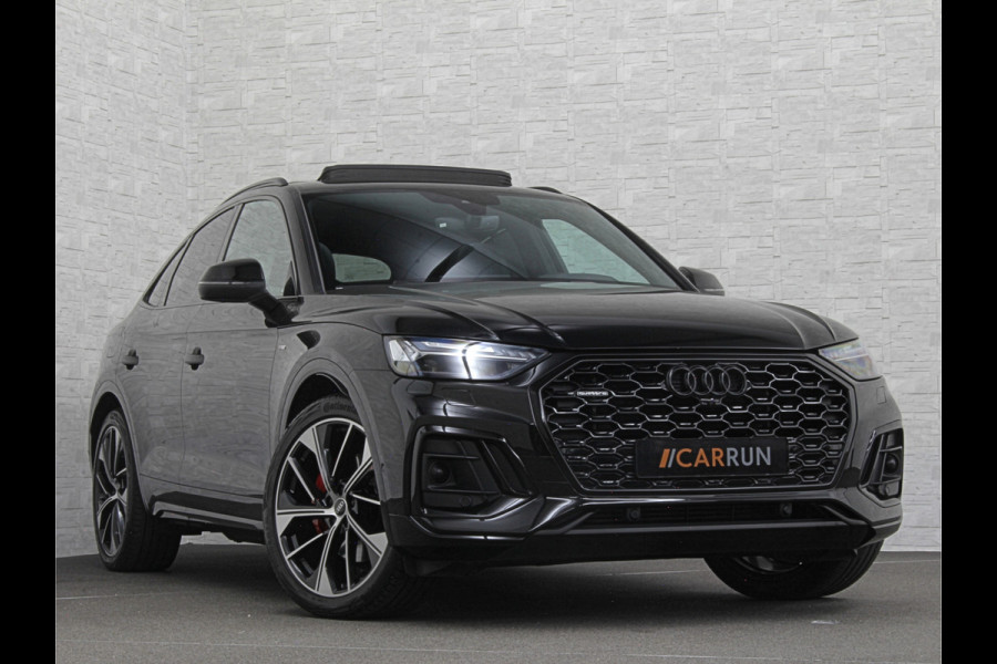 Audi Q5 Sportback 300pk TFSI e S-Line Competition | RS-Leder | Luchtvering | 360 Camera | Panorama | B&O | ACC | SQ5 Diffuser | Sfeerverlichting | Trekhaak | Stoelverwarming V+A | LED-Matrix | Keyless-Entry | Memory | Zonwering | Standkachel | Stuurverwarming | 21 inch | Black-Optic | Carplay |