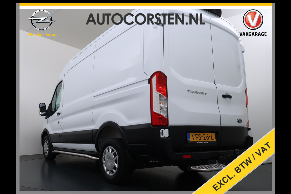 Ford Transit 350 2.0TDCI 170PK Automaat L2H2 3-Persoons Trekhaak Euro 6 Navi Camera Cruise Control DAB Bluetooth Pdc Sidebars Betonplex Vloer Wandbetimmering 3.500KG Trekgewicht 1e Eigenaar Origineel Nederlandse Auto
