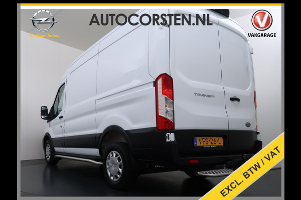 Ford Transit 350 2.0TDCI 170PK Automaat L2H2 3-Persoons Trekhaak Euro 6 Navi Camera Cruise Control DAB Bluetooth Pdc Sidebars Betonplex Vloer Wandbetimmering 3.500KG Trekgewicht 1e Eigenaar Origineel Nederlandse Auto