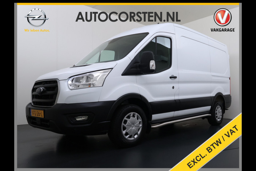 Ford Transit 350 2.0TDCI 170PK Automaat L2H2 3-Persoons Trekhaak Euro 6 Navi Camera Cruise Control DAB Bluetooth Pdc Sidebars Betonplex Vloer Wandbetimmering 3.500KG Trekgewicht 1e Eigenaar Origineel Nederlandse Auto
