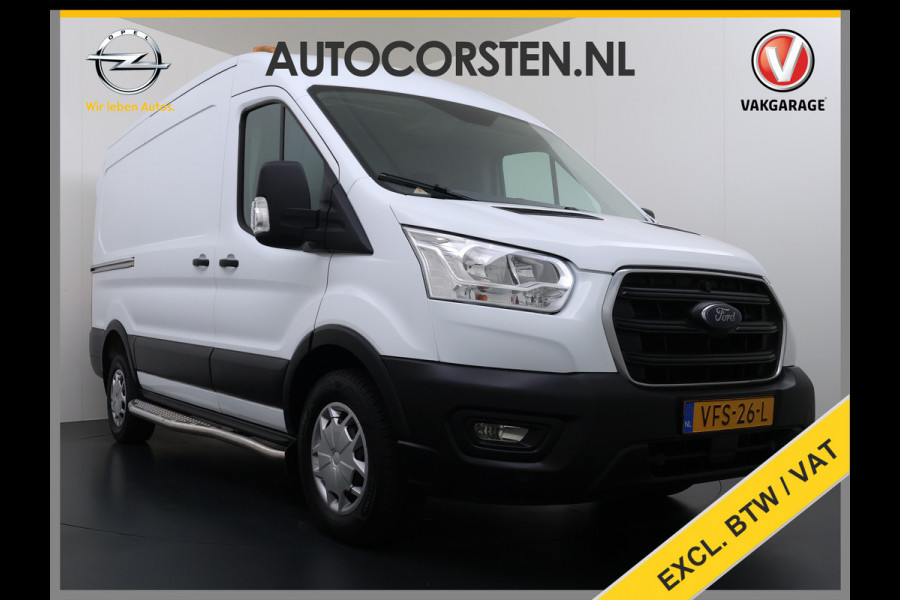 Ford Transit 350 2.0TDCI 170PK Automaat L2H2 3-Persoons Trekhaak Euro 6 Navi Camera Cruise Control DAB Bluetooth Pdc Sidebars Betonplex Vloer Wandbetimmering 3.500KG Trekgewicht 1e Eigenaar Origineel Nederlandse Auto
