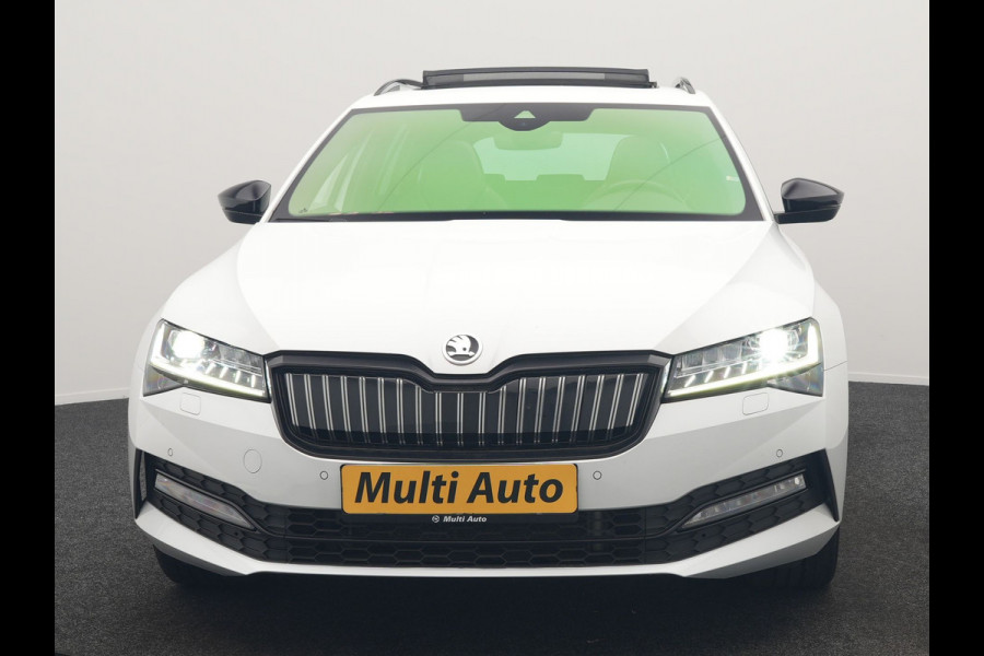 Škoda Superb Combi 1.4 TSI iV Sportline Business PHEV 218pk Dealer O.H. | Panodak | Adaptive Cruise | Camera | Canton Audio | Alcantara Sportstoelen Memory & Verwarmd | Sfeerverlichting | Keyless | Crystal LED | Apple Carplay | Stuur Verwarmd | Plug In Hybrid |