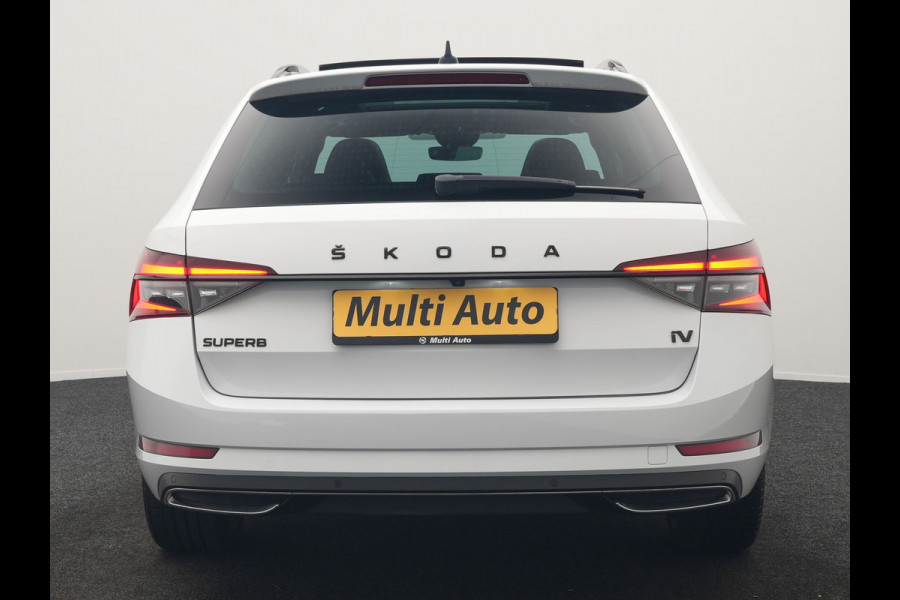 Škoda Superb Combi 1.4 TSI iV Sportline Business PHEV 218pk Dealer O.H. | Panodak | Adaptive Cruise | Camera | Canton Audio | Alcantara Sportstoelen Memory & Verwarmd | Sfeerverlichting | Keyless | Crystal LED | Apple Carplay | Stuur Verwarmd | Plug In Hybrid |