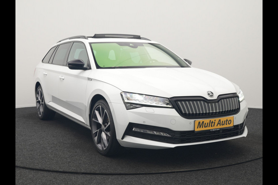 Škoda Superb Combi 1.4 TSI iV Sportline Business PHEV 218pk Dealer O.H. | Panodak | Adaptive Cruise | Camera | Canton Audio | Alcantara Sportstoelen Memory & Verwarmd | Sfeerverlichting | Keyless | Crystal LED | Apple Carplay | Stuur Verwarmd | Plug In Hybrid |