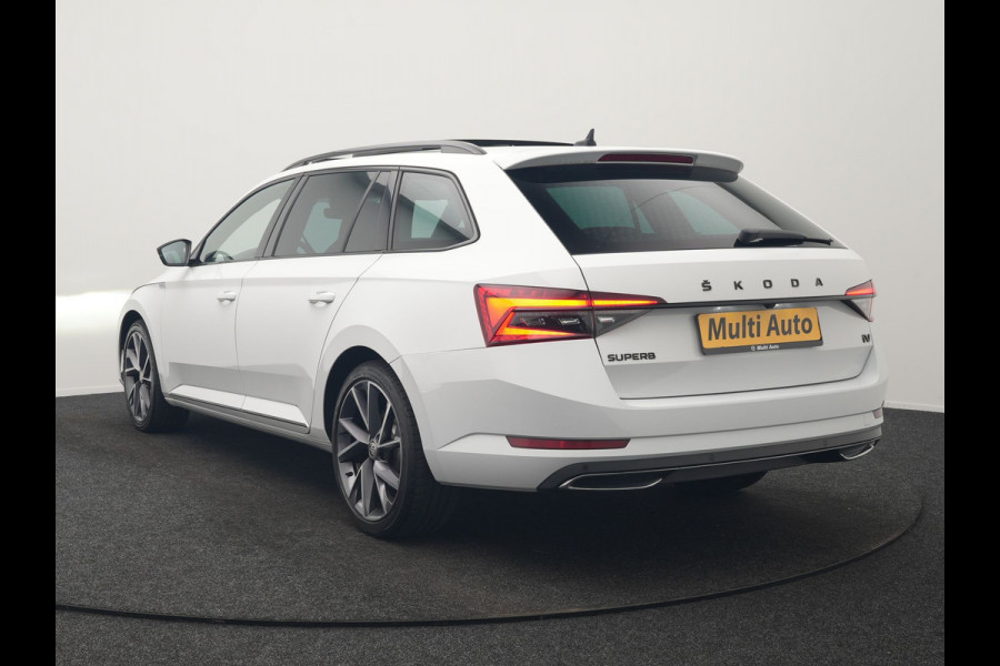 Škoda Superb Combi 1.4 TSI iV Sportline Business PHEV 218pk Dealer O.H. | Panodak | Adaptive Cruise | Camera | Canton Audio | Alcantara Sportstoelen Memory & Verwarmd | Sfeerverlichting | Keyless | Crystal LED | Apple Carplay | Stuur Verwarmd | Plug In Hybrid |