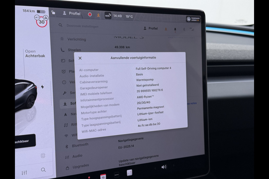 Tesla Model 3 RWD Highland NIEUW MODEL LFP SOH 94% Warmtepomp Entertainment Display Achter FSD 4 Computer AMD Ryzen™ Stoel+Achterbank+Stuurver Lmv Led Elek.Achterklep Draadloos Laden Wifi Dodehoek detector Keyless Fabrieksgarantie tot 17-1-2028/80.000km! Garantie op Accu en Motor tot 17-1-2032/160.000km