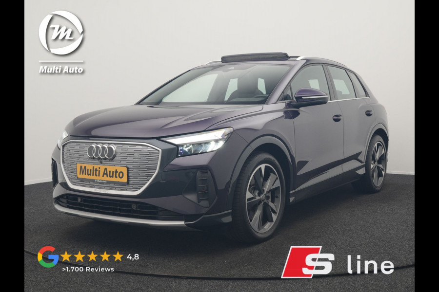 Audi Q4 e-tron 45 S Line 82 kWh 286pk Dealer O.H. | Trekhaak Af Fabriek | Panodak | Adaptive Cruise | Warmtepomp | Camera | Sonos Audio | Sportstoelen Verwarmd | Keyless | Blis | Apple Carplay | Navigatie | DAB |