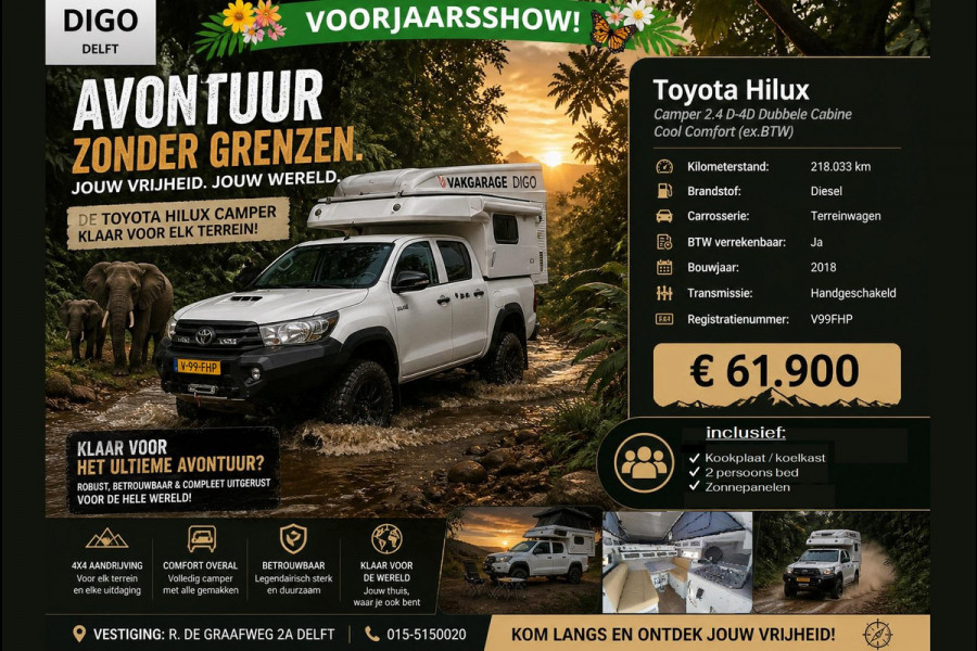 Toyota Hilux Camper 2.4 D-4D Dubbele Cabine Cool Comfort (ex.BTW) UNIEK IN NEDERLAND!