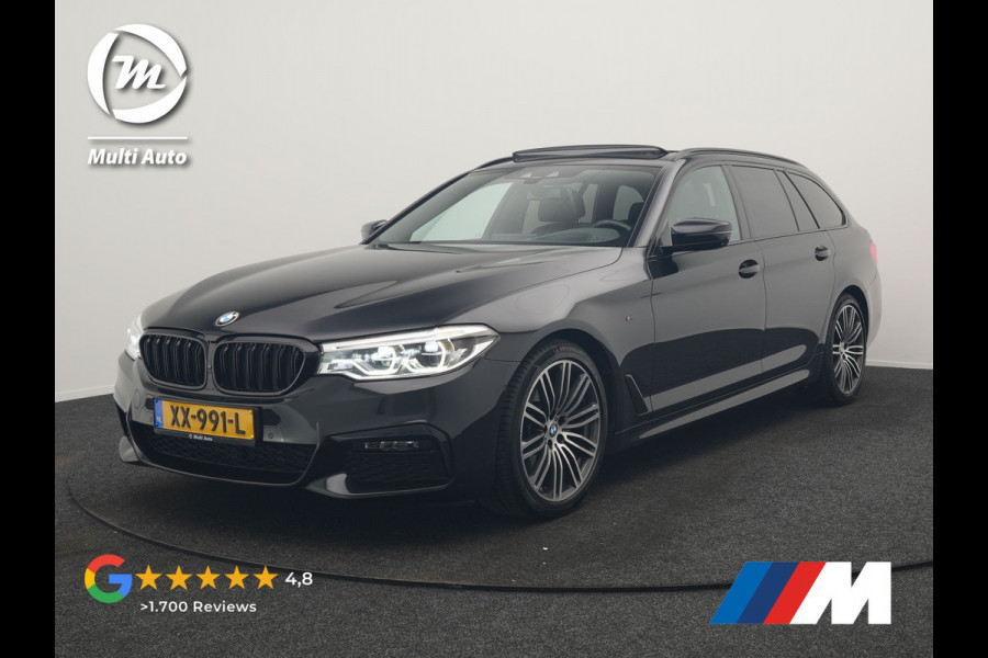 BMW 5 Serie Touring 520i M Sport 184pk Dealer O.H. | Panodak | Head Up | 360 Camera | Lederen Comfortzetels Memory & Verwarmd | Sfeerverlichting | Blis | Apple Carplay | Stuur Verwarmd | Adaptive LED | Navigatie | DAB | 19"L.M |