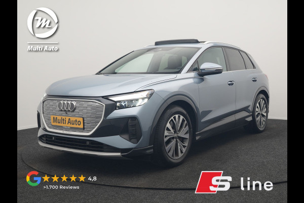 Audi Q4 e-tron 45 Quattro S Line 82 kWh 265pk Dealer O.H. | Trekhaak Af Fabriek | Panodak | Adaptive Cruise | Camera | Sportstoelen Memory & Verwarmd | Sfeerverlichting | Keyless | Navigatie | DAB |