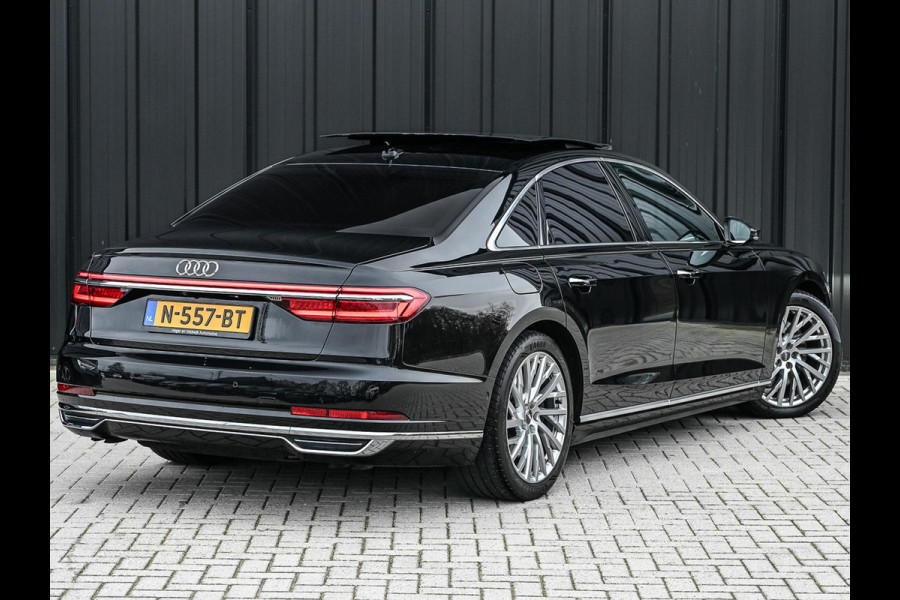 Audi A8 55 TFSI quattro Pro Line Plus | LUCHTVERING | STANDKACHEL | VIRTUAL COCKPIT | LUCHTVERING | ADAPTIVE CRUISE | STOELVERWARMING EN -VENTILATIE | MASSAGE | 360 CAMERA | PANORAMADAK | LED | STUURVERWARMING | HEAD-UP | AMBIANCE INTERIEUR | SOFT-CLOSE |