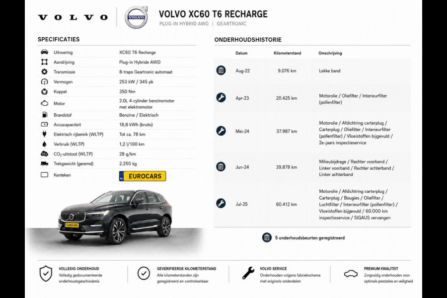Volvo XC60 2.0 T6 Plug-in hybrid AWD Core Bright Panoramadak Airco ECC PDC VA+Camera Full LED Elektrische achterklep Cruise Control Winter Pack