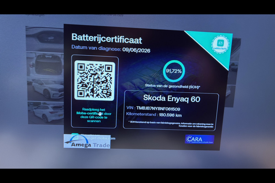 Škoda ENYAQ iV BWJ 2022 | 60 Sportline SOH 91,72% | SPORTSTOELEN | LEER/ALCANTARA | CARPLAY | CAMERA A | CLIMA |