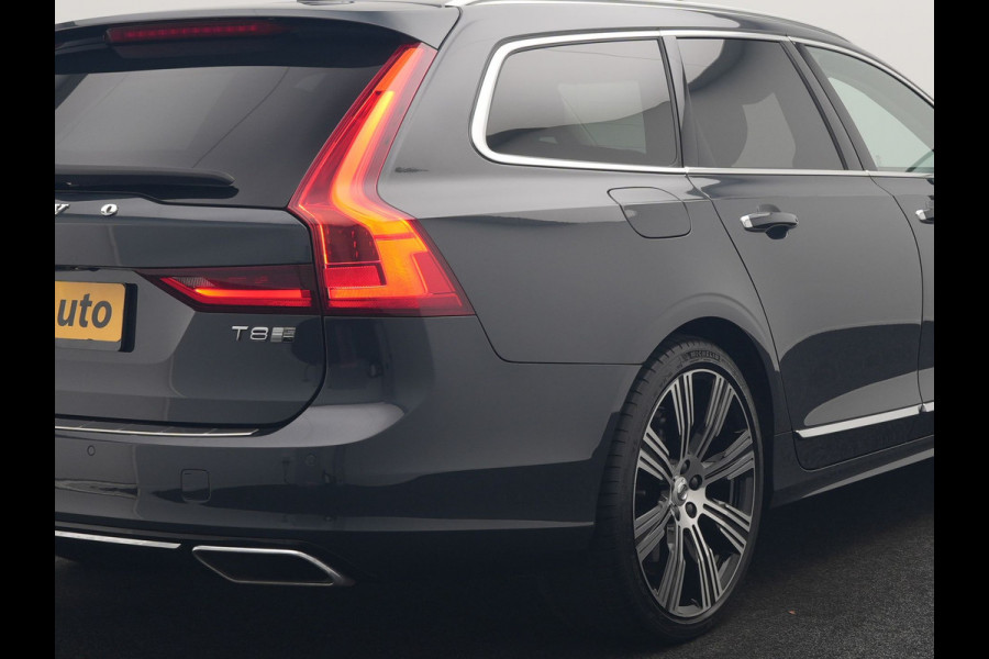 Volvo V90 T8 AWD Inscription PHEV 394pk Dealer O.H. | Trekhaak Af Fabriek | Panodak | Adaptive Cruise | Harman / Kardon | Head Up | Camera | Lederen Sportstoelen Massage & Ventilatie & Memory | Apple Carplay | Stuur Verwarmd | Blis | Plug In Hybrid |