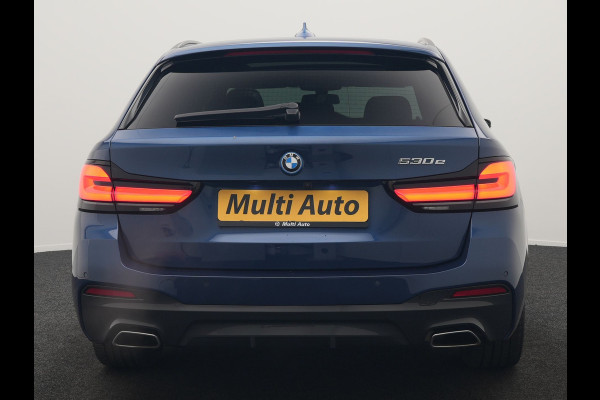 BMW 5 Serie Touring 530e M Sport PHEV 293pk Dealer O.H. | Panodak | Adaptive Cruise | 360 Camera | Harman / Kardon | Lederen Comfortzetels Memory & Verwarmd | Adaptive LED | Apple Carplay | Blis | Sfeerverlichting | Navigatie | DAB | Plug In Hybrid |