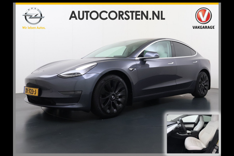 Tesla Model 3 Long Range AWD 75kWh 463PK Full Self Driving Ivoor Interieur All-Season banden Privacy Glas Premium Audio Panoramadak Navi Camer SOH 82% Lmv Leder Memory Elek.Stoelen Achterbank+Stoelverwarming Keyless Wifi Origineel Nederlandse Particuliere Auto Fabrieksgarantie op Accu en motor tot 25-3-2027/192.000KM