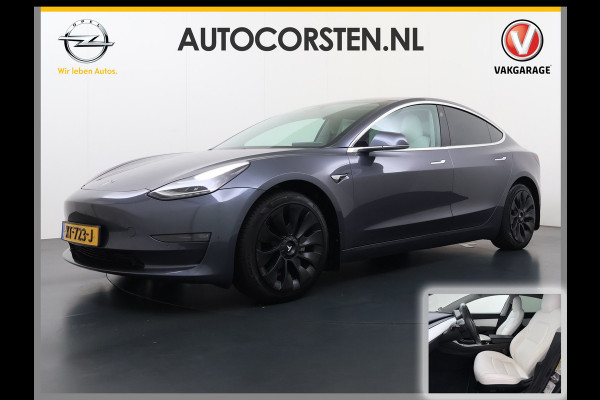 Tesla Model 3 Long Range AWD 75kWh 463PK Full Self Driving Ivoor Interieur All-Season banden Privacy Glas Premium Audio Panoramadak Navi Camer SOH 82% Lmv Leder Memory Elek.Stoelen Achterbank+Stoelverwarming Keyless Wifi Origineel Nederlandse Particuliere Auto Fabrieksgarantie op Accu en motor tot 25-3-2027/192.000KM