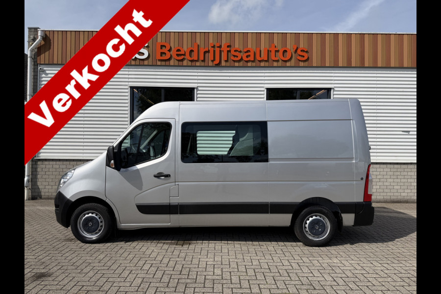 Renault Master T35 2.3 dCi 130pk L2H2 bpm vrij / euro 6 diesel / vaste prijs rijklaar € 19.950 ex btw / DC 7 persoons / zilver metallic / trekhaak 2500 kg / airco / cruise / navigatie