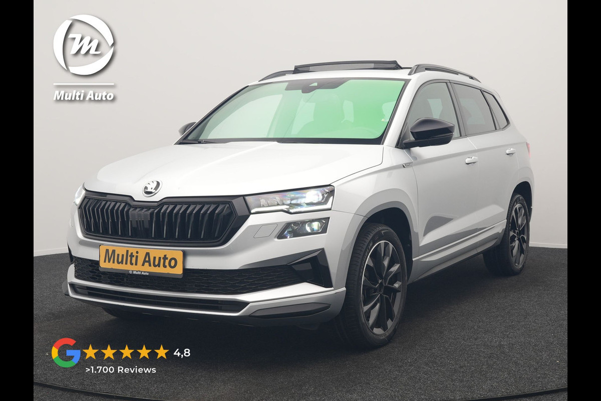 Škoda Karoq 1.5 TSI ACT Sportline Facelift Model 150pk DSG Dealer O.H | Trekhaak Af Fabriek | Adaptive Cruise | Crystal LED | Lederen Sportstoelen Memory & Verwarmd | Keyless | Sfeerverlichting | Apple Carplay | Verwarmd Sportstuur | Navigatie | Virtual | DAB |