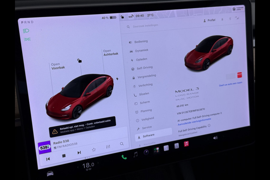Tesla Model 3 Long Range AWD 75kWh Facelift Warmtepomp Elek.Achterklep Draadloze Tel.lader Leder Panoramadak Adap.Cruise Camera's Navi Ecc Sto Intel Atom® Lmv Lane Assist Dodehoekwaarschuwing Keyless Elek.Stoelen+Memory Google®-Maps Fabrieksgarantie op motor en accu tot 17-11-2028/192.000km